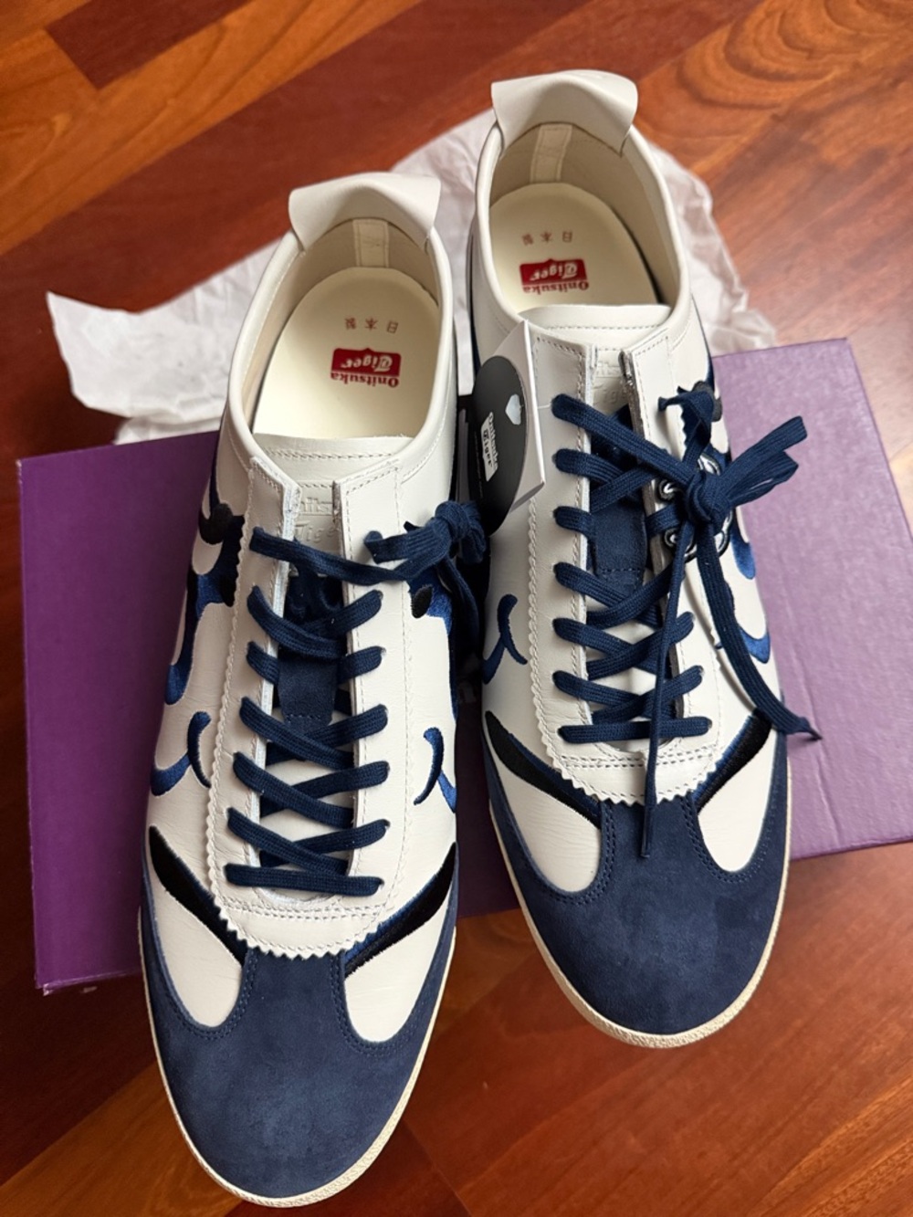 Onitsuka Tiger by Asics White and Navy Leather Sneakers